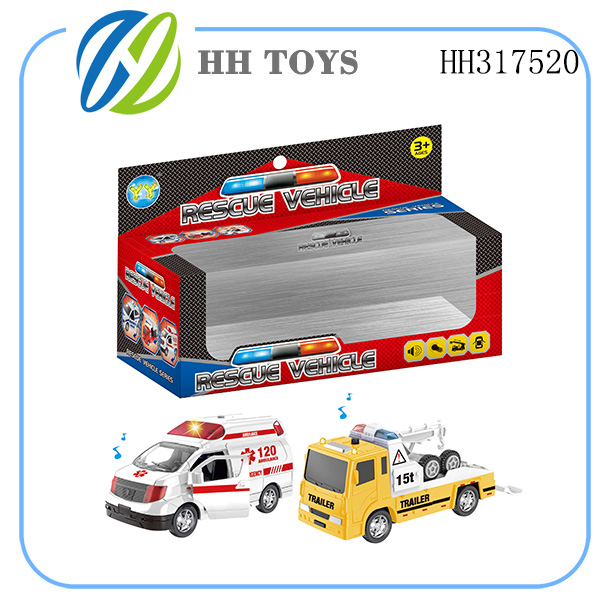 2pcs Pull back Ambulance + yellow rescue vehicle