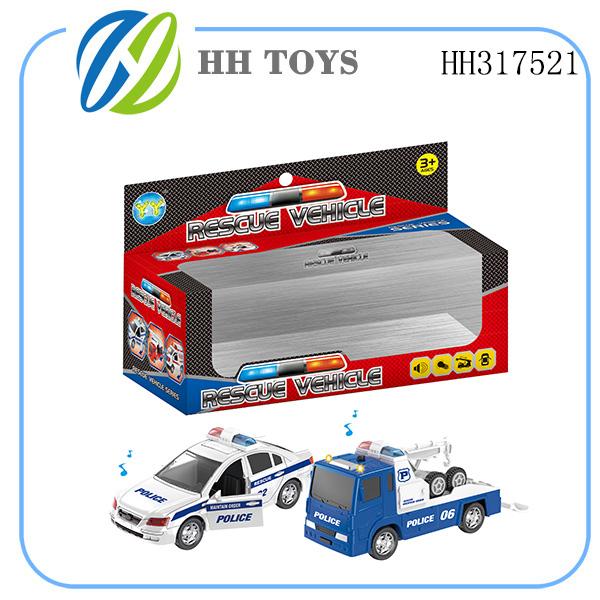 2pcs Pull back Police car + Blue Rescue Vehicle