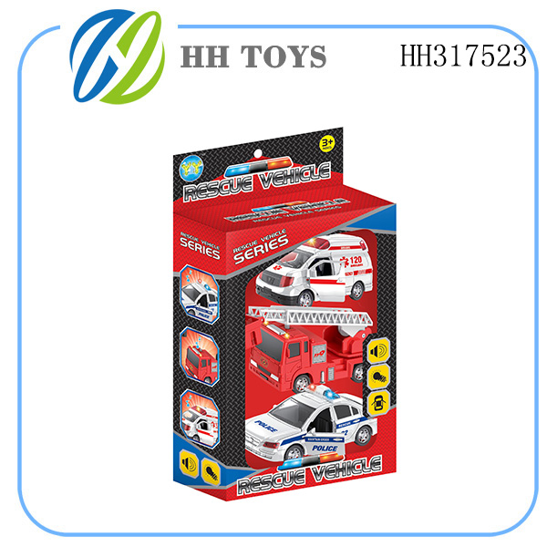 3pcs Pull back car Fire engine + police car + ambulance