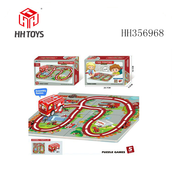 Puzzle track set with wind up car(fire fighting theme)