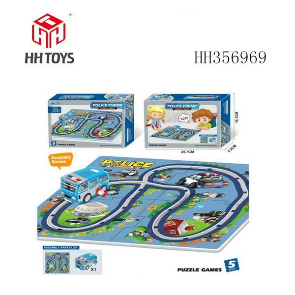 Puzzle track set with wind up car(police theme)