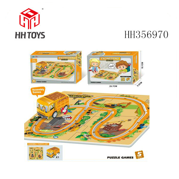 Puzzle track set with wind up car(engineering theme)