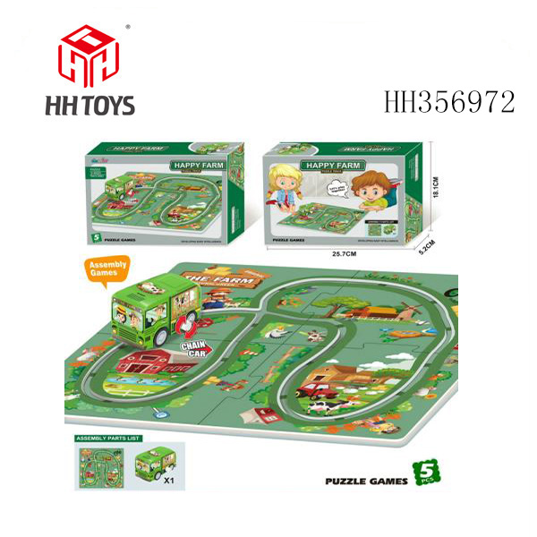 Puzzle track set with wind up car