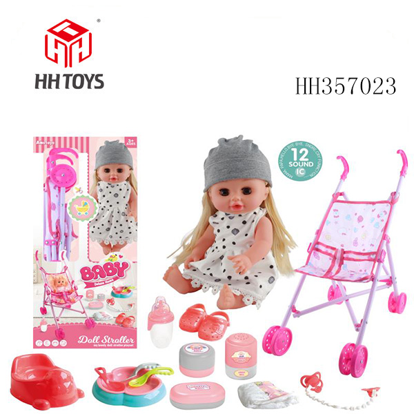 14'' Vinyl doll with IC,14pcs,incl.3*AG13 batteries(drink and pee function)